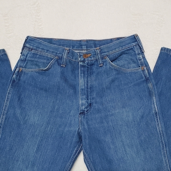VINTAGE 1970s Wrangler Unisex Usa Made Denim Extra High Rise Bell Bottom Jeans - Picture 4 of 12